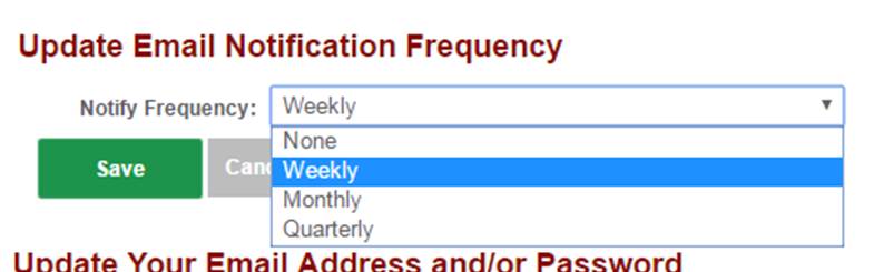 update noification frequency